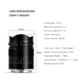 TTArtisan 21mm F/1.5 ASPH Full Frame Wide Angle Manual Lens for mirrorless camera - Sony E Mount