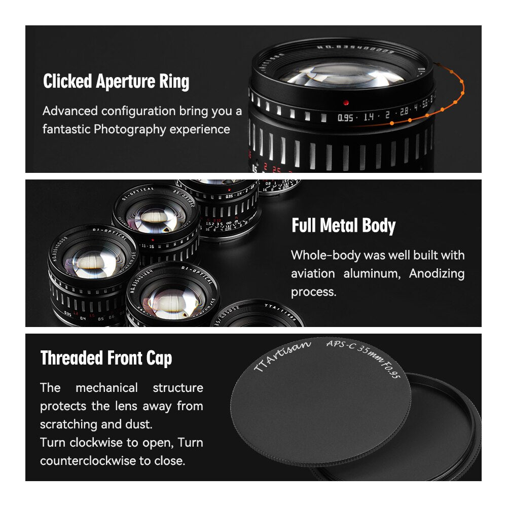 TTArtisan 35mm F/0.95 APS-C Camera Lens for mirrorless camera - Sony E Fuji X Canon EOS M RF NIKON Z Leica Panasonic L