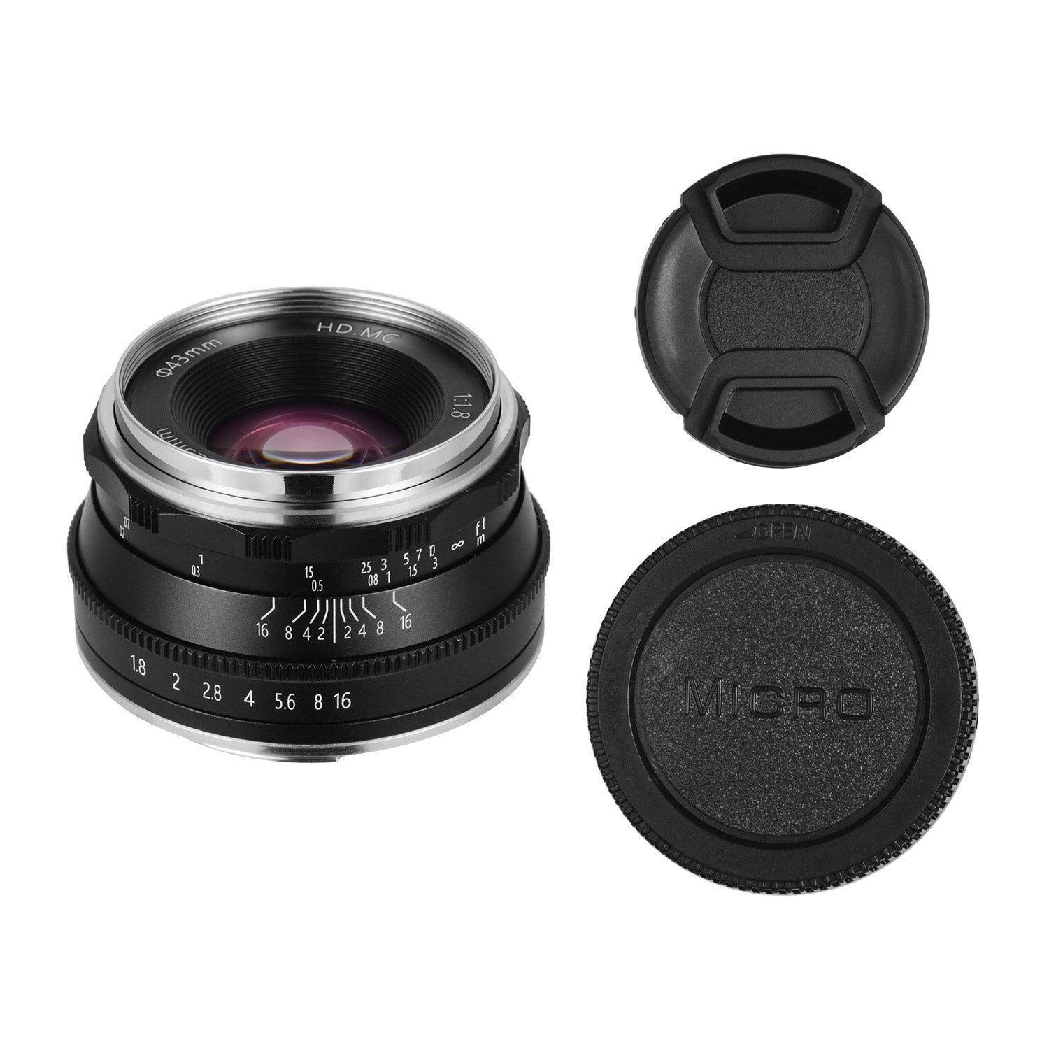 Camdiox 25mm f/1.8 manual lens for APS-C mirrorless camera - Canon EOS M Fujifilm Sony Olympus OM-D silver color